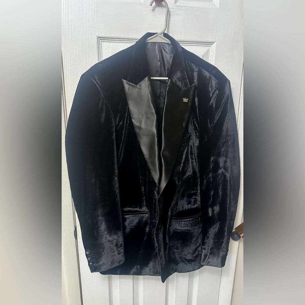 French Crown Black Crushed Velvet Blazer
